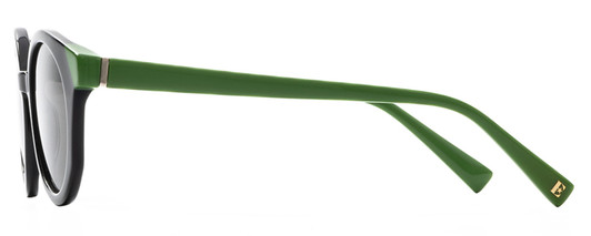 Side View of Elton John GOGO 1 Unisex Designer Sunglasses in Black Green/Polarized Grey 47 mm