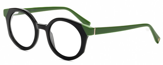 Profile View of Elton John GOGO 1 Designer Blue Light Blocking Eyeglasses in Gloss Black Green Unisex Hexagonal Full Rim Acetate 47 mm