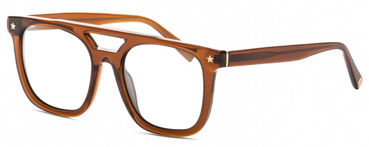 Profile View of Elton John HIFI 2 Designer Progressive Lens Blue Light Blocking Eyeglasses in Rosewood Pink Crystal Navy Blue Unisex Square Full Rim Acetate 53 mm