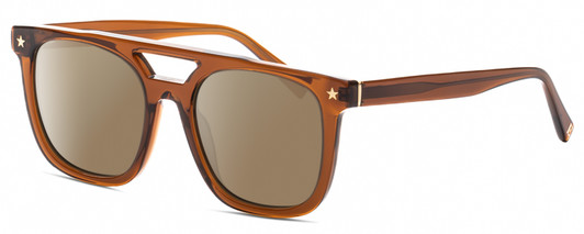 Profile View of Elton John HIFI 2 Designer Polarized Sunglasses with Custom Cut Amber Brown Lenses in Rosewood Pink Crystal Navy Blue Unisex Square Full Rim Acetate 53 mm