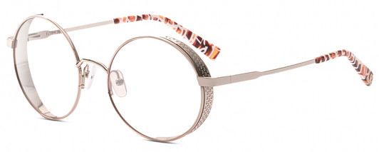 Profile View of Elton John HIPPIE Designer Bi-Focal Prescription Rx Eyeglasses in Silver White Pink Mosaic Pattern Unisex Round Full Rim Stainless Steel 54 mm