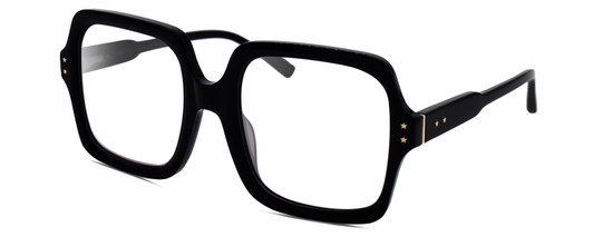 Profile View of Elton John INCOGNITO 1 Designer Progressive Lens Prescription Rx Eyeglasses in Gloss Black Gold Unisex Square Full Rim Acetate 58 mm
