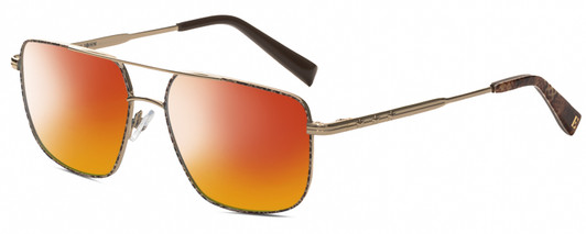 Profile View of Elton John KING Designer Polarized Sunglasses with Custom Cut Red Mirror Lenses in Shiny Gold Beige Brown Snakeskin Pattern Unisex Square Full Rim Metal 55 mm