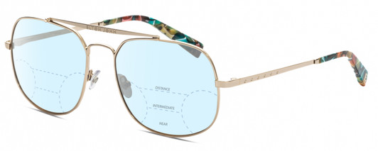 Profile View of Elton John LEMANS 1 Designer Progressive Lens Blue Light Blocking Eyeglasses in Gold Red Blue Psychedelic Rainbow Multicolor Unisex Pilot Full Rim Metal 57 mm