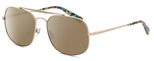 Profile View of Elton John LEMANS 1 Designer Polarized Sunglasses with Custom Cut Amber Brown Lenses in Gold Red Blue Psychedelic Rainbow Multicolor Unisex Pilot Full Rim Metal 57 mm