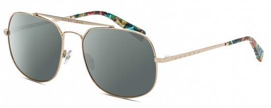 Profile View of Elton John LEMANS 1 Designer Polarized Sunglasses with Custom Cut Smoke Grey Lenses in Gold Red Blue Psychedelic Rainbow Multicolor Unisex Pilot Full Rim Metal 57 mm