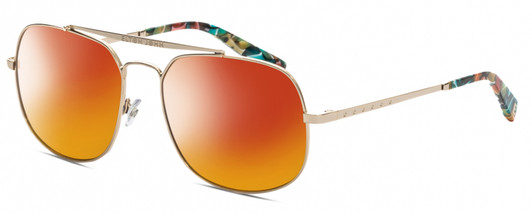 Profile View of Elton John LEMANS 1 Designer Polarized Sunglasses with Custom Cut Red Mirror Lenses in Gold Red Blue Psychedelic Rainbow Multicolor Unisex Pilot Full Rim Metal 57 mm