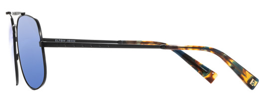 Side View of Elton John LEMANS 2 Unisex Pilot Sunglasses in Black/Polarized Blue Mirror 57 mm