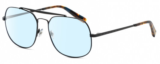 Profile View of Elton John LEMANS 2 Designer Blue Light Blocking Eyeglasses in Satin Black Unisex Pilot Full Rim Metal 57 mm