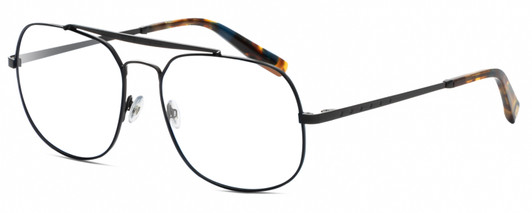 Profile View of Elton John LEMANS 2 Designer Progressive Lens Blue Light Blocking Eyeglasses in Satin Black Unisex Pilot Full Rim Metal 57 mm