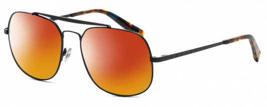 Profile View of Elton John LEMANS 2 Designer Polarized Sunglasses with Custom Cut Red Mirror Lenses in Satin Black Unisex Pilot Full Rim Metal 57 mm