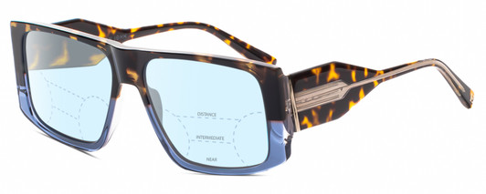Profile View of Elton John LUCKY STAR 1 Designer Progressive Lens Blue Light Blocking Eyeglasses in Tortoise Havana Brown Fade Stone Blue Crystal Unisex Square Full Rim Acetate 58 mm