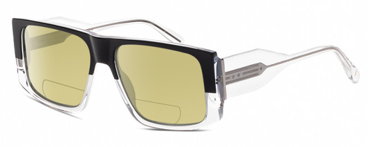 Profile View of Elton John LUCKY STAR 2 Designer Polarized Reading Sunglasses with Custom Cut Powered Sun Flower Yellow Lenses in Black Fade Blue Grey Clear Crystal Unisex Square Full Rim Acetate 58 mm