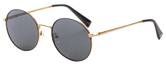 Profile View of Elton John MALIBU Unisex Designer Sunglass Yellow Gold Black/Polarized Grey 54mm