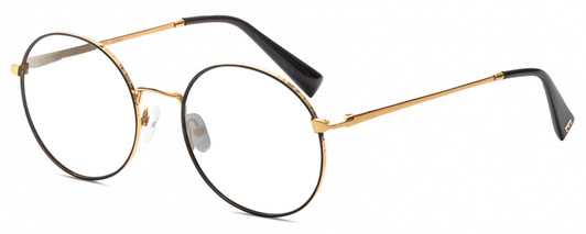 Profile View of Elton John MALIBU Designer Blue Light Blocking Eyeglasses in Yellow Gold Black Unisex Round Full Rim Metal 54 mm