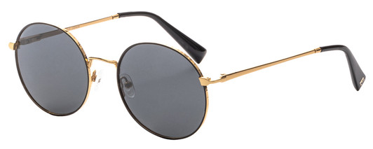 Profile View of Elton John MALIBU 2 Unisex Round Sunglasses Rose Gold Black/Polarized Grey 54 mm