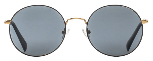 Front View of Elton John MALIBU 2 Unisex Round Sunglasses Rose Gold Black/Polarized Grey 54 mm