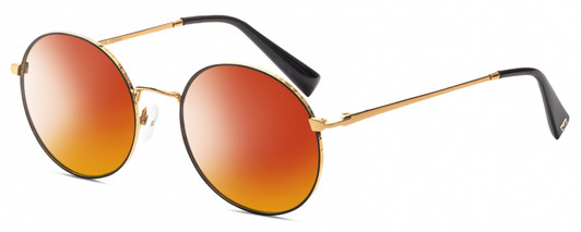 Profile View of Elton John MALIBU 2 Designer Polarized Sunglasses with Custom Cut Red Mirror Lenses in Rose Gold Black Unisex Round Full Rim Metal 54 mm