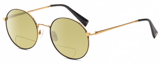 Profile View of Elton John MALIBU 2 Designer Polarized Reading Sunglasses with Custom Cut Powered Sun Flower Yellow Lenses in Rose Gold Black Unisex Round Full Rim Metal 54 mm