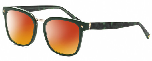 Profile View of Elton John OPUS Designer Polarized Sunglasses with Custom Cut Red Mirror Lenses in Emerald Green Black Marble Silver Unisex Panthos Full Rim Acetate 53 mm