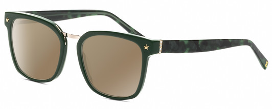 Profile View of Elton John OPUS Designer Polarized Sunglasses with Custom Cut Amber Brown Lenses in Emerald Green Black Marble Silver Unisex Panthos Full Rim Acetate 53 mm