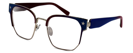 Profile View of Elton John SHERBET 1 Designer Progressive Lens Blue Light Blocking Eyeglasses in Blue Red Pink Fade Gold Unisex Cat Eye Full Rim Metal 53 mm