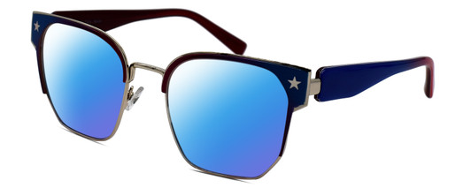 Profile View of Elton John SHERBET 1 Designer Polarized Sunglasses with Custom Cut Blue Mirror Lenses in Blue Red Pink Fade Gold Unisex Cat Eye Full Rim Metal 53 mm