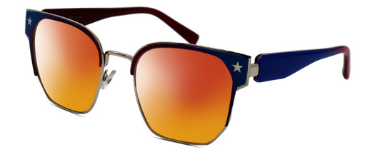 Profile View of Elton John SHERBET 1 Designer Polarized Sunglasses with Custom Cut Red Mirror Lenses in Blue Red Pink Fade Gold Unisex Cat Eye Full Rim Metal 53 mm