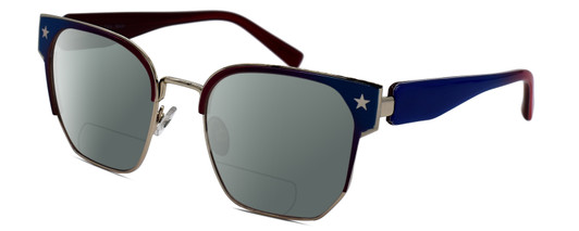 Profile View of Elton John SHERBET 1 Designer Polarized Reading Sunglasses with Custom Cut Powered Smoke Grey Lenses in Blue Red Pink Fade Gold Unisex Cat Eye Full Rim Metal 53 mm