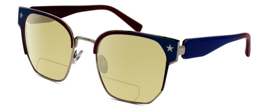 Profile View of Elton John SHERBET 1 Designer Polarized Reading Sunglasses with Custom Cut Powered Sun Flower Yellow Lenses in Blue Red Pink Fade Gold Unisex Cat Eye Full Rim Metal 53 mm