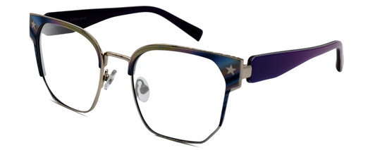 Profile View of Elton John SHERBET 2 Designer Reading Eye Glasses in Blue Yellow Purple Pink Rainbow Multicolor Unisex Cat Eye Full Rim Metal 53 mm