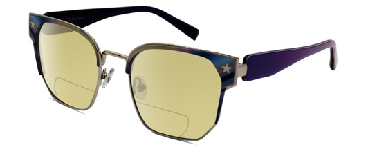 Profile View of Elton John SHERBET 2 Designer Polarized Reading Sunglasses with Custom Cut Powered Sun Flower Yellow Lenses in Blue Yellow Purple Pink Rainbow Multicolor Unisex Cat Eye Full Rim Metal 53 mm