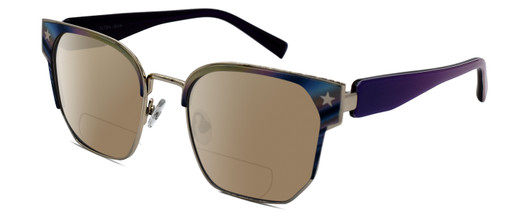 Profile View of Elton John SHERBET 2 Designer Polarized Reading Sunglasses with Custom Cut Powered Amber Brown Lenses in Blue Yellow Purple Pink Rainbow Multicolor Unisex Cat Eye Full Rim Metal 53 mm