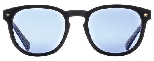 Front View of Elton John SONATA Unisex Designer Sunglasses Black & White E Pattern/Purple 48mm