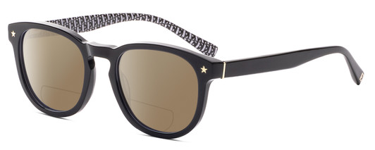 Profile View of Elton John SONATA Designer Polarized Reading Sunglasses with Custom Cut Powered Amber Brown Lenses in Vinyl Black White E Pattern Unisex Panthos Full Rim Acetate 48 mm