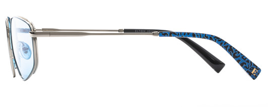 Side View of Elton John STAR STRUCK 1 Unisex Sunglasses Silver Black Cheetah Print/Blue 58 mm