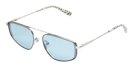 Profile View of Elton John STAR STRUCK 3 Unisex Sunglass Silver White Mosaic/Polarized Blue 58mm