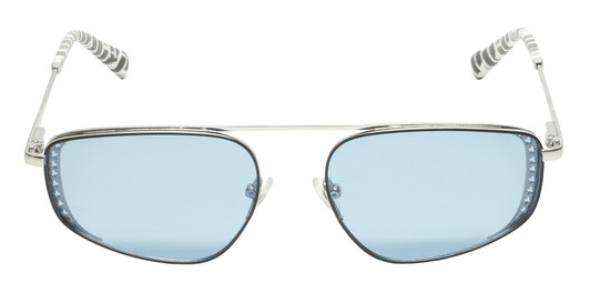Front View of Elton John STAR STRUCK 3 Unisex Sunglass Silver White Mosaic/Polarized Blue 58mm