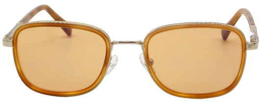 Front View of Elton John TRIO Unisex Oval Sunglasses Amber Crystal Gold/Brown Anti-Glare 51 mm