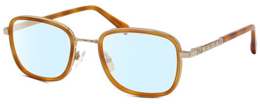 Profile View of Elton John TRIO Designer Blue Light Blocking Eyeglasses in Amber Brown Crystal Gold Unisex Oval Full Rim Acetate 51 mm