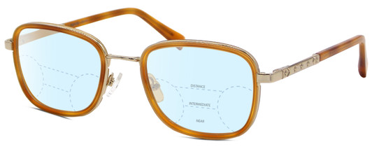 Profile View of Elton John TRIO Designer Progressive Lens Blue Light Blocking Eyeglasses in Amber Brown Crystal Gold Unisex Oval Full Rim Acetate 51 mm