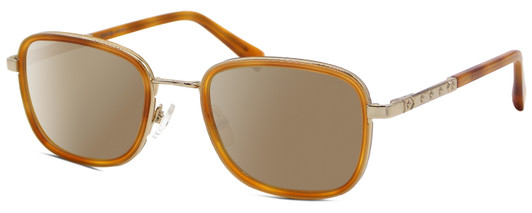 Profile View of Elton John TRIO Designer Polarized Sunglasses with Custom Cut Amber Brown Lenses in Amber Brown Crystal Gold Unisex Oval Full Rim Acetate 51 mm