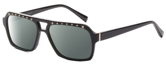 Profile View of Elton John VIP Designer Polarized Sunglasses with Custom Cut Smoke Grey Lenses in Vinyl Black Gold Stars Unisex Square Full Rim Acetate 56 mm