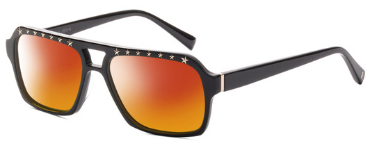 Profile View of Elton John VIP Designer Polarized Sunglasses with Custom Cut Red Mirror Lenses in Vinyl Black Gold Stars Unisex Square Full Rim Acetate 56 mm