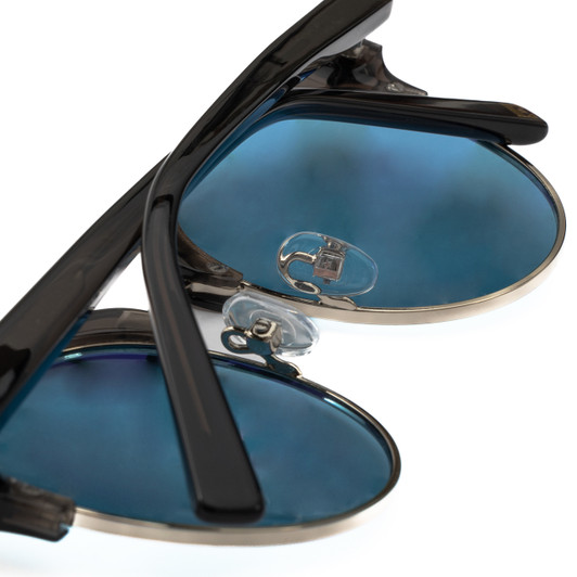 Top View of Elton John WOODSTOCK Unisex Sunglasses Moss Brown Grey Crystal Silver/Blue 53 mm