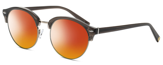 Profile View of Elton John WOODSTOCK Designer Polarized Sunglasses with Custom Cut Red Mirror Lenses in Moss Brown Grey Crystal Silver Unisex Oval Full Rim Metal 53 mm