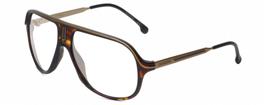 Profile View of Carrera SAFARI 65 Designer Blue Light Blocking Eyeglasses in Havana Tortoise Brown Gold Black Unisex Pilot Full Rim Acetate 62 mm
