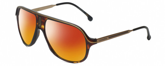 Profile View of Carrera SAFARI 65 Designer Polarized Sunglasses with Custom Cut Red Mirror Lenses in Havana Tortoise Brown Gold Black Unisex Pilot Full Rim Acetate 62 mm