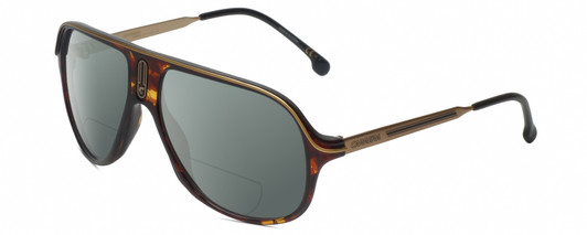 Profile View of Carrera SAFARI 65 Designer Polarized Reading Sunglasses with Custom Cut Powered Smoke Grey Lenses in Havana Tortoise Brown Gold Black Unisex Pilot Full Rim Acetate 62 mm