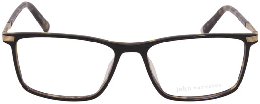 Front View of John Varvatos V408 Unisex Square Reading Glasses Black Havana Tortoise Gold 58mm